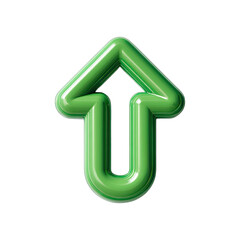 3D rendered, bright green, stylized upward-pointing arrow