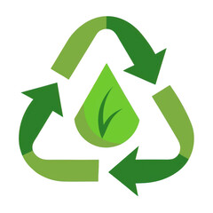 Green recycling symbol with a leaf icon isolated on transparent background