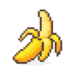 Pixel Art Peeled Banana Fruit Icon Vector Illustration