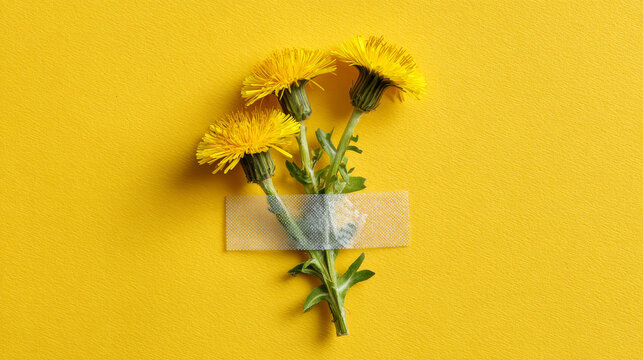 yellow flowers under the adhesive plaster