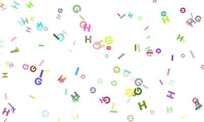A colorful assortment of scattered uppercase and lowercase letters, including h and g, floating against a clean transparent background, creating a playful and abstract design