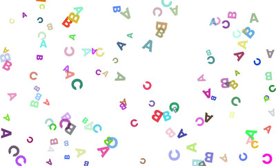 A vibrant collection of scattered uppercase and lowercase letters, such as a, b, and c, adrift on a pure transparent background, forming a lively and dynamic composition
