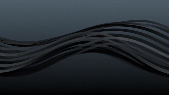 Abstract image of layered, undulating black ribbons against a dark gradient backdrop