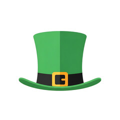Green leprechaun hat with black band and gold buckle for St. Patrick's Day.