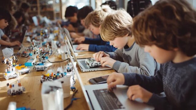 Tech Savvy Sprouts: A group of young children engrossed in the world of technology, programming and robotics.