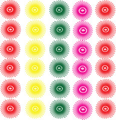 Abstract background of colorful circular patterns in rows and columns