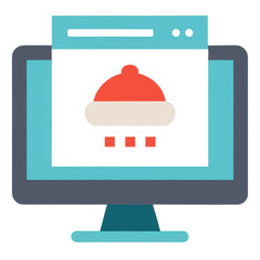Computer monitor displaying a festive red and white hat isolated on transparent background
