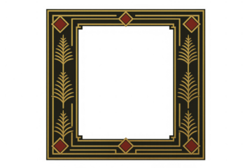 Art deco frame with elegant golden geometric lines and burgundy accents, creating a vintage ornamental border