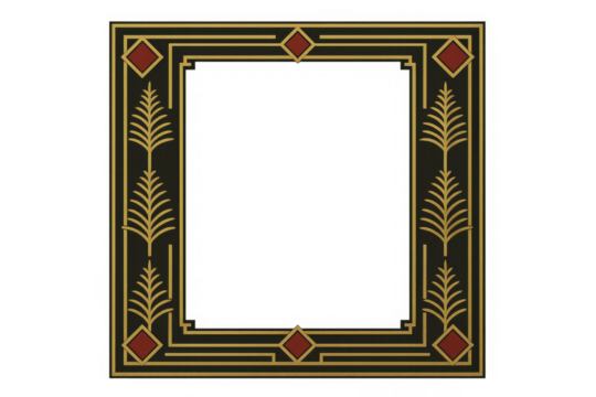 Art deco frame with elegant golden geometric lines and burgundy accents, creating a vintage ornamental border - Powered by Adobe