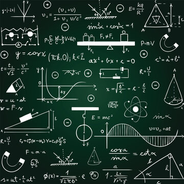 Chalkboard full of scientific formulas and diagrams