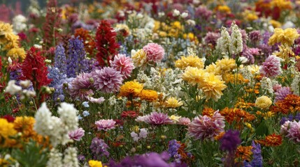 Colorful Flower Garden Blooming With Various Blossoms During Springtime in a Vibrant Outdoor Setting