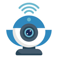 Blue webcam with wifi signal isolated on transparent background