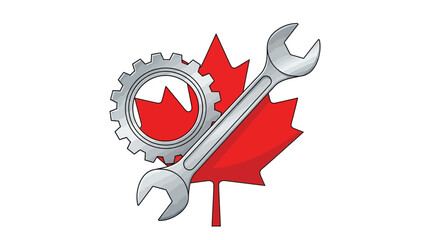 Canadian Industry: Wrench and Gear on Maple Leaf.