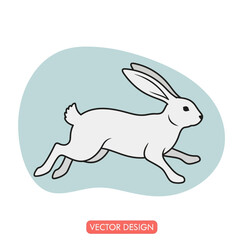 Illustration of a white rabbit running with a light blue background.