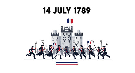 French Revolution Bastille Day Illustration Depicting Historical Event.