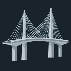 Illustration of a cable-stayed bridge with two towers and many cables.