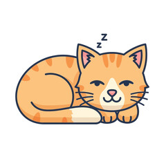 Cartoon illustration of a sleeping orange tabby cat curled up.