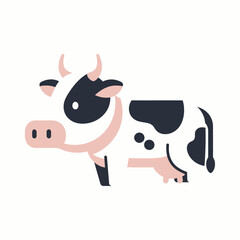 Cartoon illustration of a black and white cow with pink accents on a white background.
