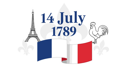 French National Day Celebration with Eiffel Tower and Rooster.