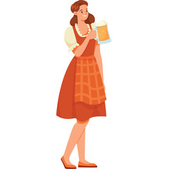Woman In Traditional German Dress Holding A Beer Mug With Transparent Background Oktoberfest Celebration Themed Illustration