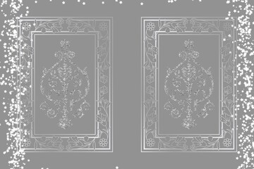 Symmetrical Silver Glitter Ornate Frames on Gray Background - 1