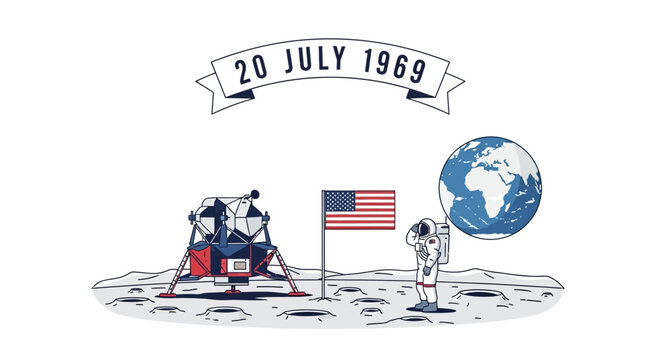 Apollo 11 Moon Landing July 20 1969 Astronaut on the Moon with Earth.