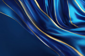 Fototapeta premium Elegant blue pattern widescreen panorama background featuring silky fabric waves with golden accents, perfect for presentations or design projects