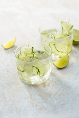 Refreshing drink with lime and cucumber