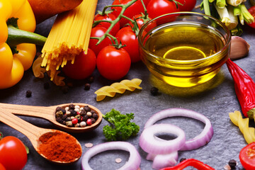 Olive oil with spices and vegetables