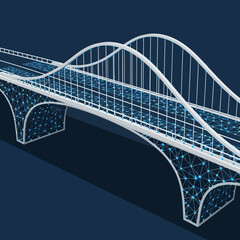 Futuristic bridge with connected dots and lines, digital illustration.