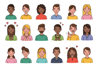 Diverse group of smiling people avatars, ready for use