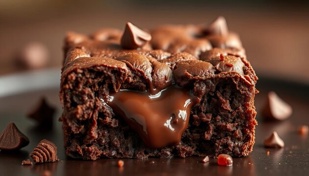 Warm, gooey chocolate brownie with melted chocolate center, baked, rich - Powered by Adobe