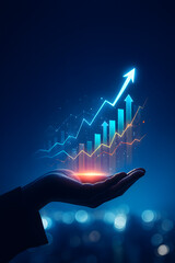 Hand holding a rising graph and arrow