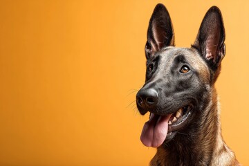 belgian malinois dog isolated on pastel orange background