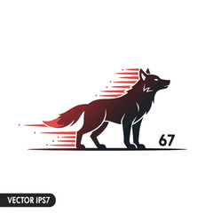 Fototapeta premium Stylized wolf logo with speed lines and the number 67.