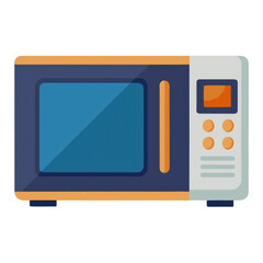 Modern blue and orange microwave oven isolated on transparent background