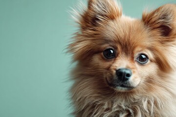 Obraz premium pomeranian isolated on soft teal background