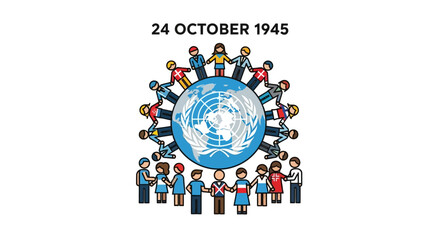 United Nations Day Celebration with Diverse People Holding Hands Around the Globe.