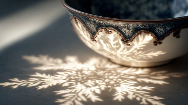 A soup bowl with snowflake shadow overlay - Powered by Adobe