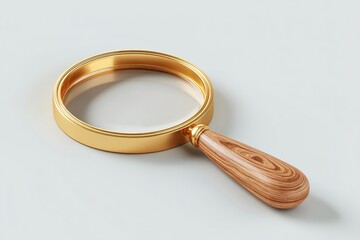金色のフレームと木製のハンドルが付いた虫眼鏡のアイコン