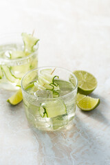 Refreshing drink with lime and cucumber	
