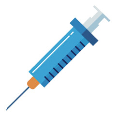 Blue medical syringe with orange tip isolated on transparent background