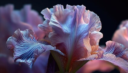 Close-up of a Vibrant Iris Flower with Delicate Petals.