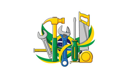 Brazilian Flag Themed Tools for Construction and Repair.