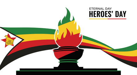 Zimbabwe Heroes Day Eternal Flame and Flag.