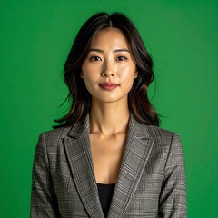 Obraz premium Portrait of a woman in a blazer against green screen