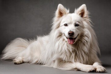 Fototapeta premium american eskimo dog in front of blank studio backdrop