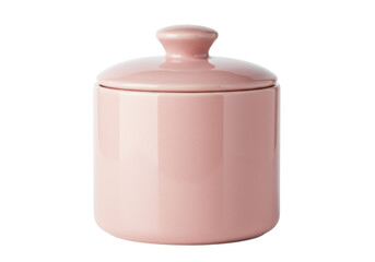 Isolated pink ceramic sugar bowl container with matching lid on a plain studio background