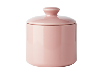 Isolated pink ceramic sugar bowl container with matching lid on a plain studio background