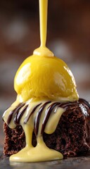 Delicious Chocolate Cake with Mango Ice Cream and Creamy Sauce.